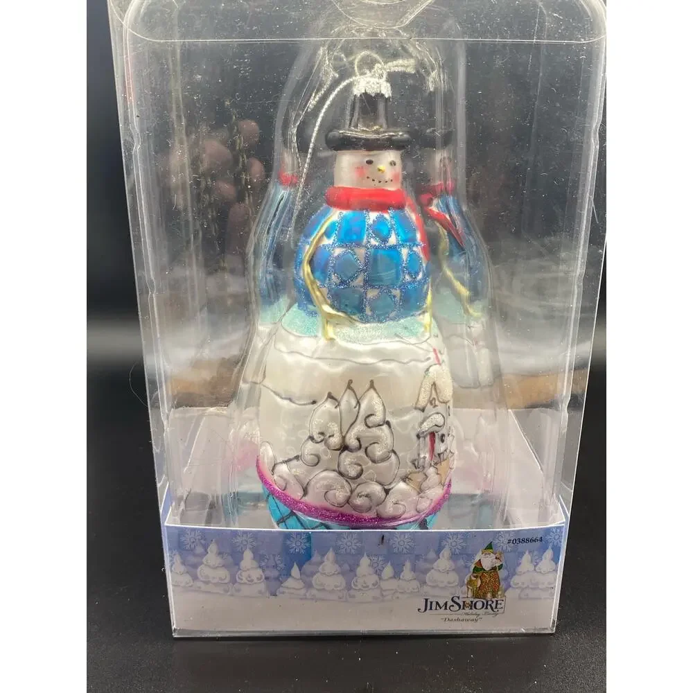 Jim shore Snowman 2002‎ Vintage large Hand Blown glass Christmas Ornament